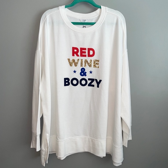 NWT Crown & Ivy Red White and Boozy Sequin Graphic Sweatshirt Size 3X - Picture 2 of 5